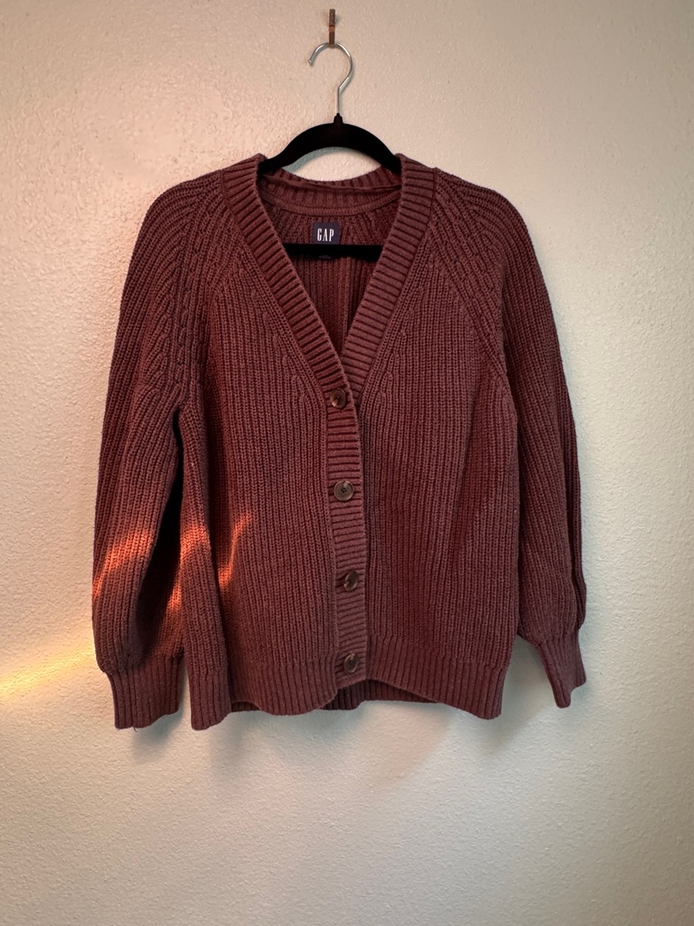 GAP Women's Chocolate Brown Ribbed Button Cardigan